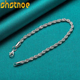 925 Sterling Silver 4mm Water Wave Chain Bracelet for Women