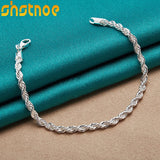 925 Sterling Silver 4mm Water Wave Chain Bracelet for Women