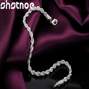 925 Silver 4mm Water Wave Chain Bracelet Women Engagement Gift