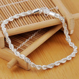 925 Silver 4mm Water Wave Chain Bracelet Women Wedding Engagement Party