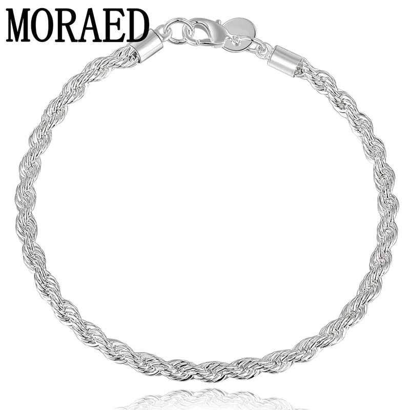 925 Silver 4mm Water Wave Chain Bracelet Women Wedding Engagement Party