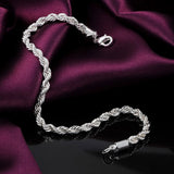 925 Silver 4mm Water Wave Chain Bracelet Women Wedding Engagement Party