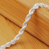 925 Silver 4mm Water Wave Chain Bracelet Women Wedding Engagement Party