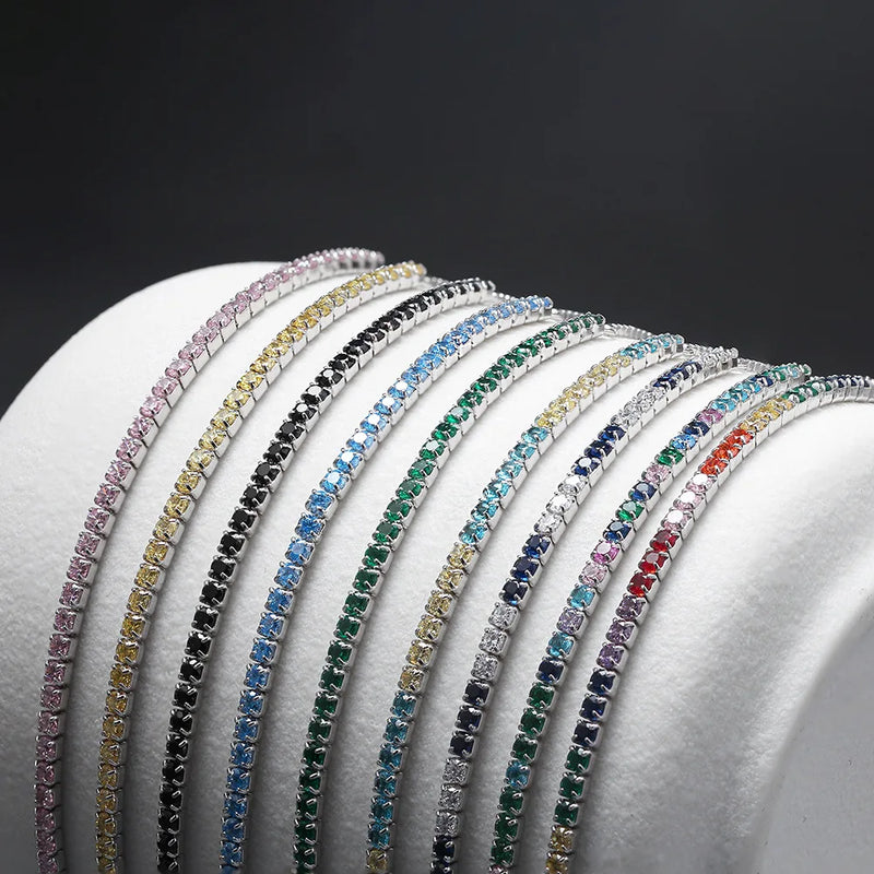 925 Silver 5 Colors Tennis Bracelet 2mm CZ Chain Bracelet