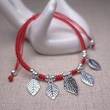 925 Silver Red Thread Leaf Bracelet for Women Wedding Party