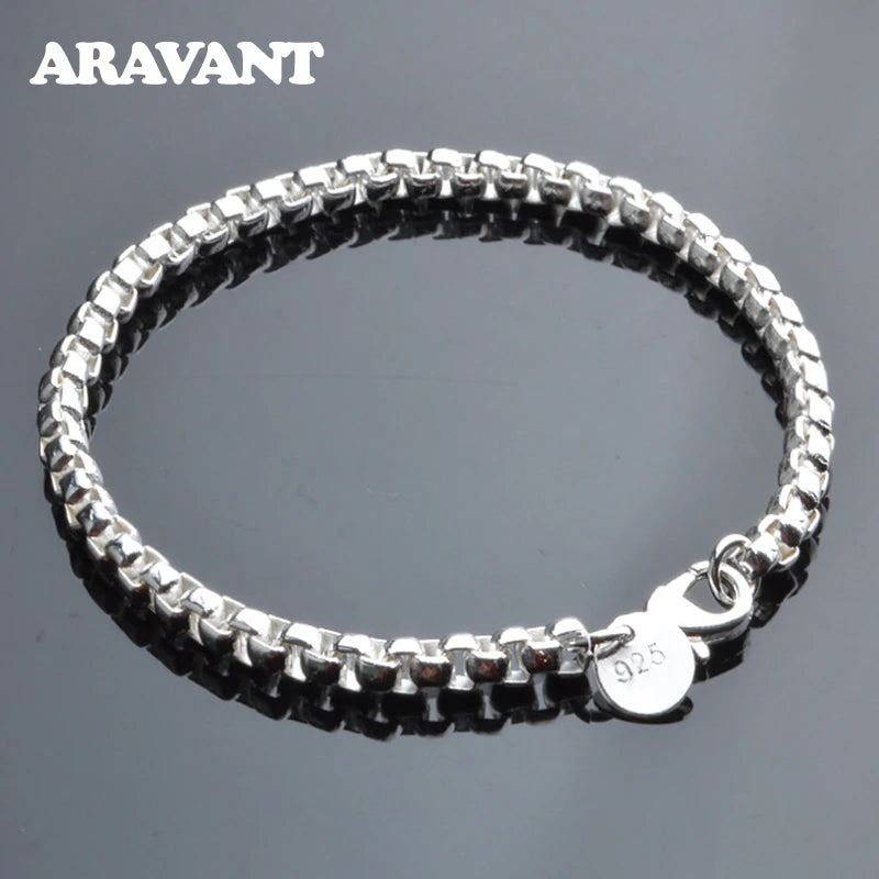 925 Silver 5mm Box Chain Bracelet Women Jewelry