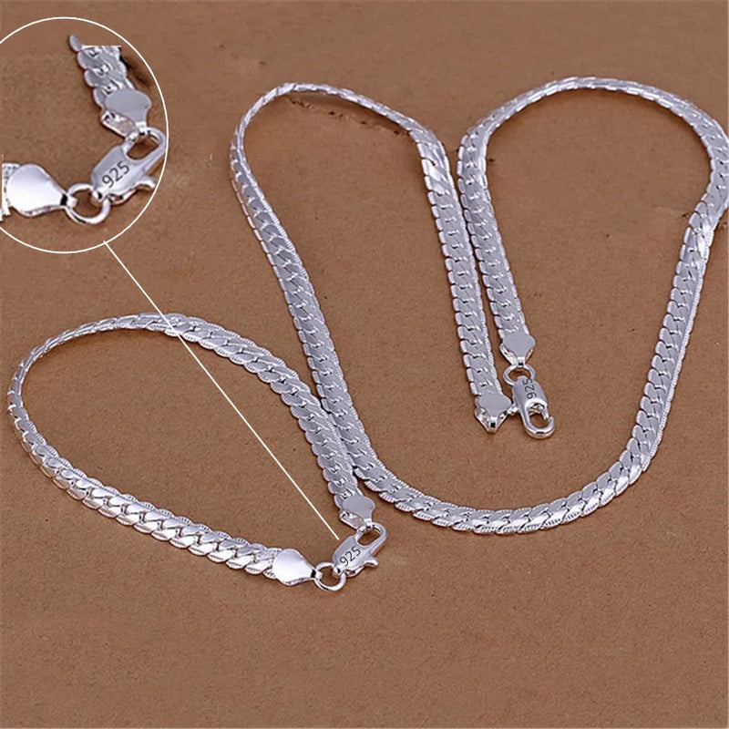 925 Sterling Silver 5mm Men's Chain Jewelry Sets Necklace Bracelet