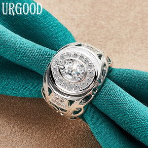 925 Silver Zircon Circle Ring For Women Men Party Wedding Gift