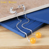 925 Silver Pearl & Round Bead Moon Chandelier Drop Earrings