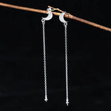 925 Silver Pearl & Round Bead Moon Chandelier Drop Earrings