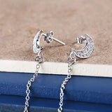 925 Silver Pearl & Round Bead Moon Chandelier Drop Earrings