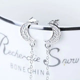 925 Silver Pearl & Round Bead Moon Chandelier Drop Earrings