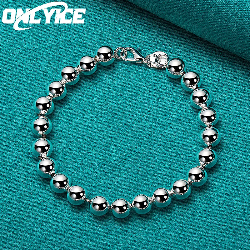 925 Silver 6MM Smooth Beads Round Ball Chain Bracelet