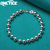 925 Silver 6MM Smooth Beads Round Ball Chain Bracelet