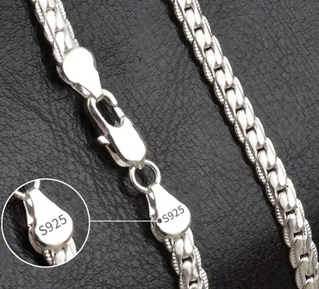 925 Silver 6mm Full Sideways Chain Necklace 16-24 Inch