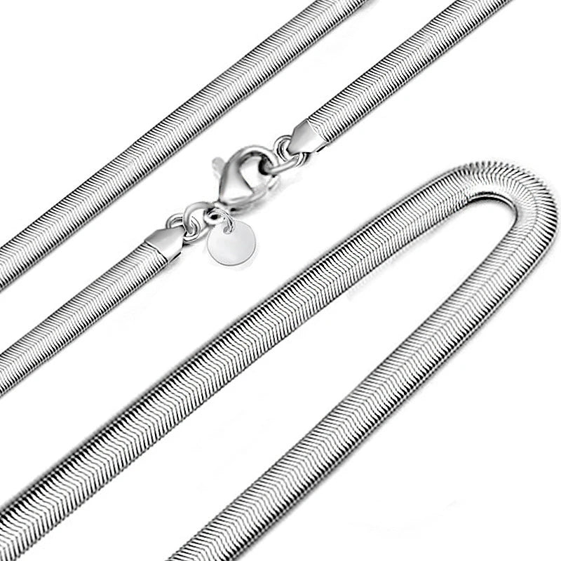925 Silver 6mm 16-24in Flat Snake Chain Necklace for Men, Women