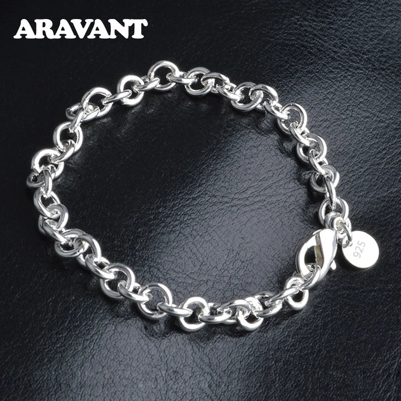 925 Silver 6mm Link Chain Bracelet Women Jewelry