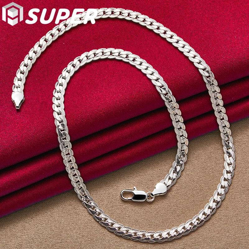 925 Silver 6mm Side Chain Necklace 16/18/20/22/24 Inch