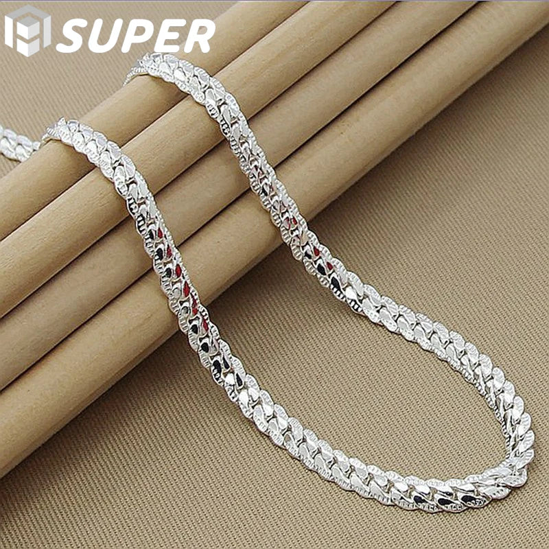 925 Silver 6mm Side Chain Necklace 16-24 Inch