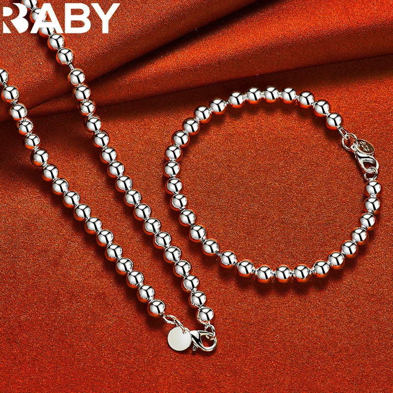 925 Silver Beads Chain Bracelet Necklace Set Wedding Party Charm Jewelry