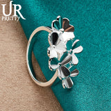 925 Silver Flowers Ring Women Charm Jewelry