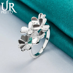 925 Silver Flowers Ring Women Charm Jewelry