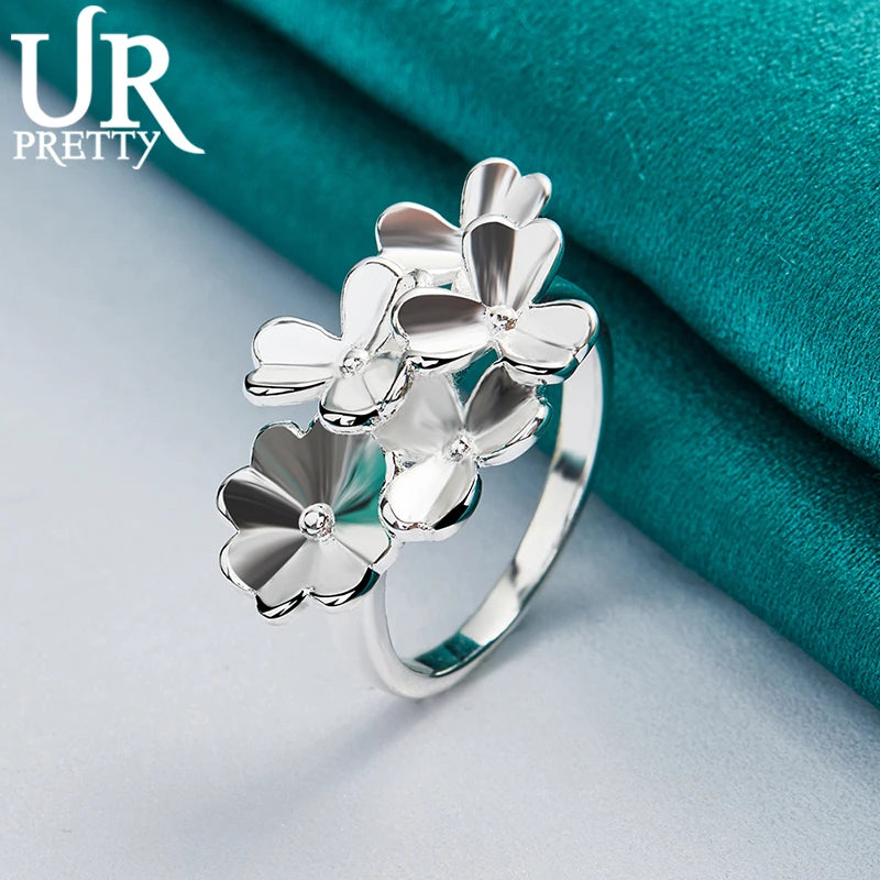 925 Silver Flowers Ring Women Charm Jewelry