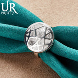 925 Silver Round Card Charm Ring for Women Men