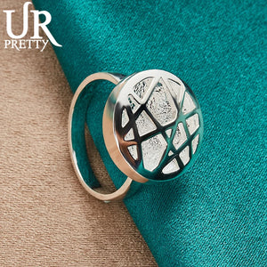 925 Silver Round Card Charm Ring for Women Men