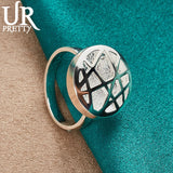 925 Silver Round Card Charm Ring for Women Men