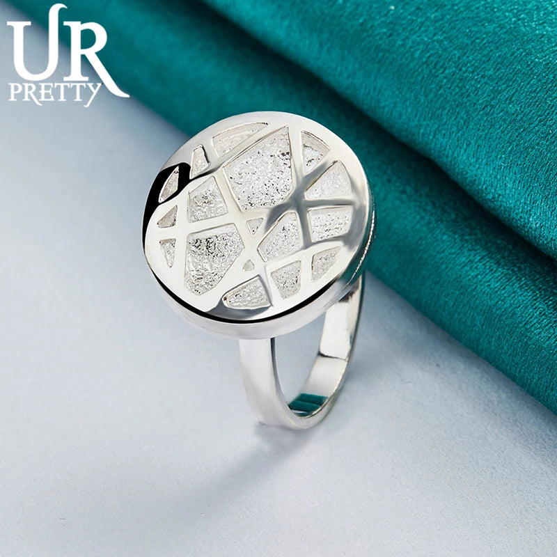 925 Silver Round Card Charm Ring for Women Men