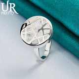 925 Silver Round Card Charm Ring for Women Men