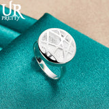 925 Silver Round Card Charm Ring for Women Men
