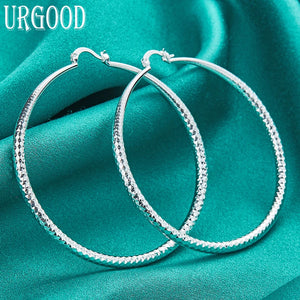 925 Silver 70mm Circle Hoop Earrings Women Party Engagement Wedding Gift