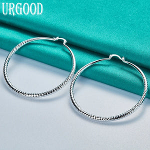 925 Silver 70mm Circle Hoop Earrings Women Party Engagement Wedding Gift