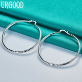 925 Silver 70mm Circle Hoop Earrings Women Party Engagement Wedding Gift