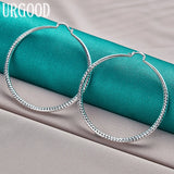 925 Silver 70mm Circle Hoop Earrings Women Party Engagement Wedding Gift