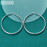 925 Silver 70mm Circle Hoop Earrings Women Party Engagement Wedding Gift