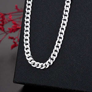 925 Sterling Silver 7MM Cuba 20/24 Inch Side Chain Women's Necklace