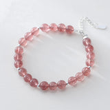 925 Silver Strawberry Quartz Pink Crystal Beaded Bracelet