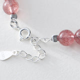925 Silver Strawberry Quartz Pink Crystal Beaded Bracelet