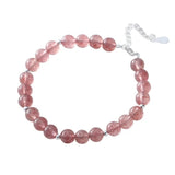 925 Silver Strawberry Quartz Pink Crystal Beaded Bracelet