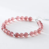 925 Silver Strawberry Quartz Pink Crystal Beaded Bracelet