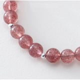 925 Silver Strawberry Quartz Pink Crystal Beaded Bracelet
