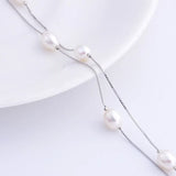 925 Silver Pearl Bracelet Women Double Box Chain Bangle