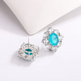 925 Silver 8*10MM Stud Earring Paraiba Tourmaline Gemstone Wedding Party Jewelry