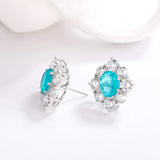 925 Silver 8*10MM Stud Earring Paraiba Tourmaline Gemstone Wedding Party Jewelry