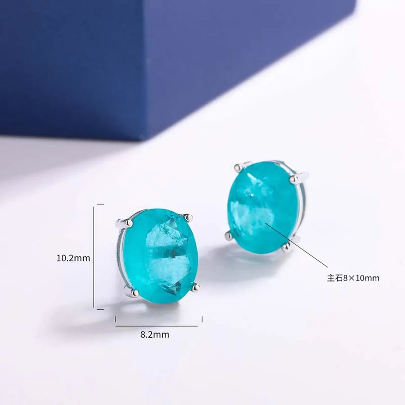 925 Silver 8*10MM Stud Earring Paraiba Tourmaline Gemstone Wedding Party Jewelry