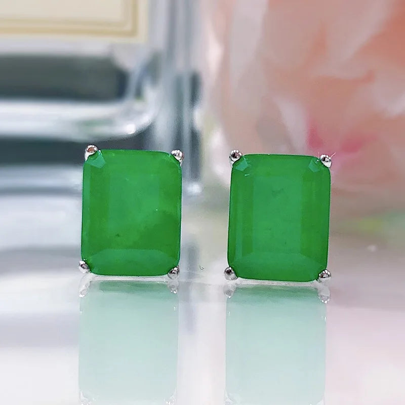 925 Silver Moissanite Emerald Paraiba Earrings