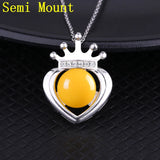925 Silver Pearl or Round Bead Semi Mount Pendant Setting Women Fine Jewelry